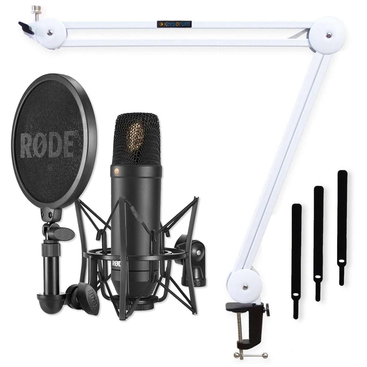 Rode NT1-Kit - Microfono da studio con treppiede a braccio articolato Keepdrum, bianco