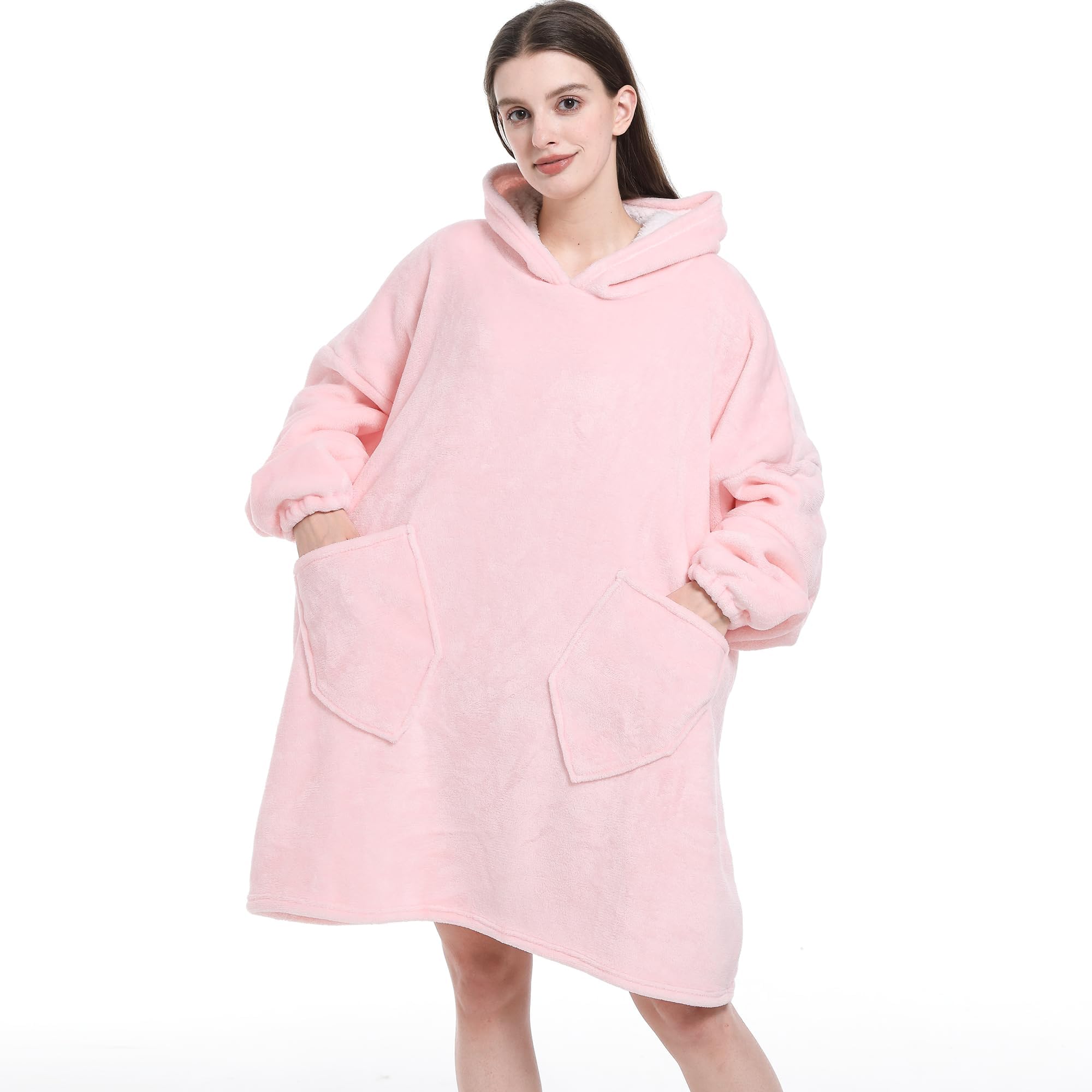 Pink Sherpa Wearable Blanket Hoodie,Oversized Blanket Hooded, Cozy Soft Plush Hooded Blanket for Adult, Warm Christmas Birthday Gifts for Women Mom Her