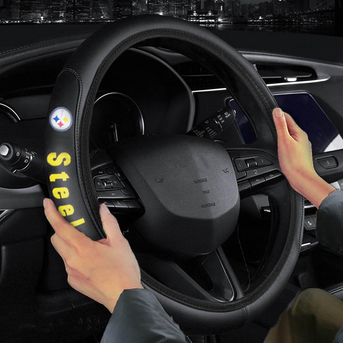 Photo 1 of ** SIMILAR *** Sports Leather Steering Wheel Cover for Sports Fans Car Accessories, Universal Size fit for  All Vehicle Steering Wheel Cover (C)