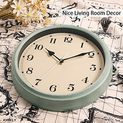 Image of AYRELY Decorative Vintage Wall Clock - 11Inch Silent Non-Ticking Clocks Battery Operated - Classic Decor for Living Room, Farmhouse, Kitchen, Bedroom, Bathroom (Classic Blue)