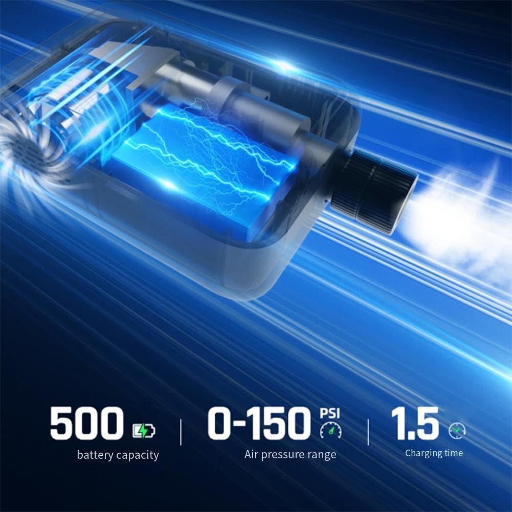 FACAIIO Gonfleur de pneu électrique portable 150 PSI avec écran LCD, pompe à vélo 500 mAh pour voiture, moto, VTT