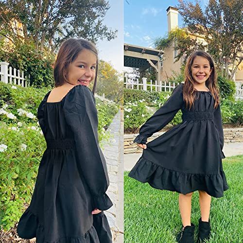 Qiraoxy Girls Dress Long Sleeve Swing Dress Casual Square Neck A-Line Skater Dress Party Dresses Elegant Dresses Wedding School Clothes for Kids Girls 5-12 Years - Image 5