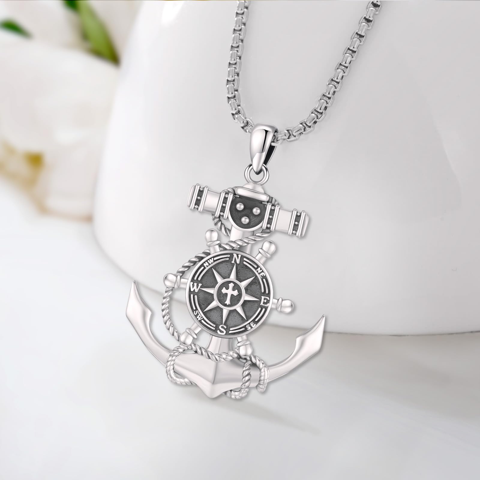 Eusense 925 Collar de Plata Esterlina Brújula Brújula Colgante de la Cadena de Regalo de Graduación de Joyería para Hombres y Mujeres Día de la Madre