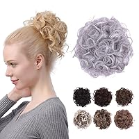 Vista 8 de JUVABUN Moños de pelo rizado con clip, rubio playa, para moños, pieza de cabello para moños, moño rizado, uso diario, lavable y realista, clip