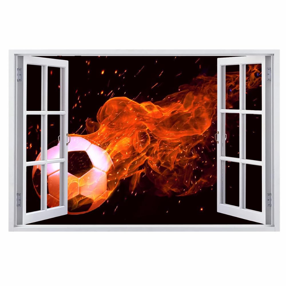 Adesivi Murali Decalcomanie Murali, Calcio Wall Tattoo 3D Fracassato, Fuoco Per La Casa Soffitto Da Parete Decorare Le Decorazioni Della Camera Da Letto Dei Bambini 120x80cm