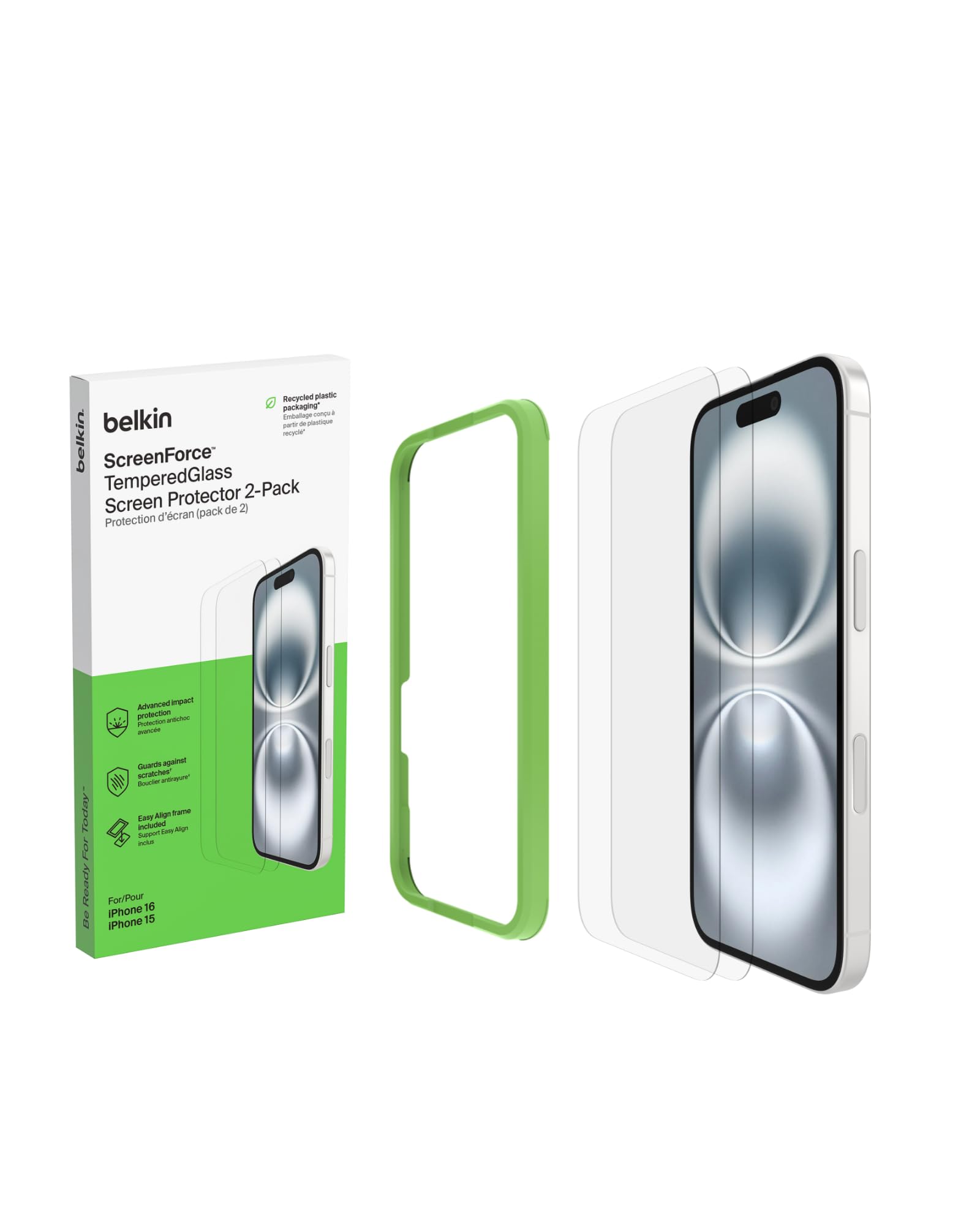 Belkin Tempered Glass Screen Protector Guard for iPhone 16, 15-2 Pack Smartphone (B0CH83F947) Amazon Price History, Amazon Price Tracker