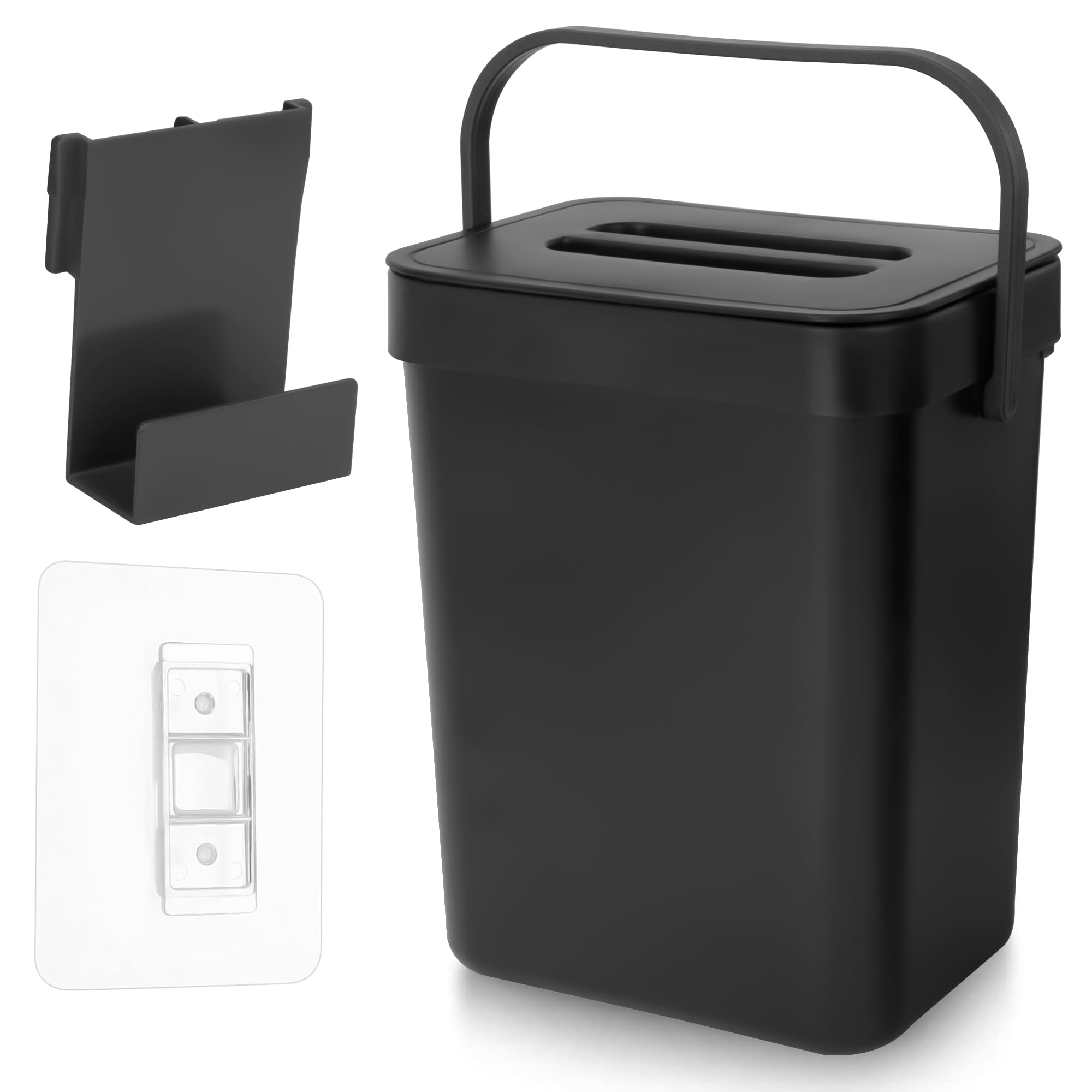 Secchio da Compost da Cucina Piccolo Bidone della Spazzatura Sospeso con Coperchio 3L Secchio di Rifiuti Organici per Cucina Nero