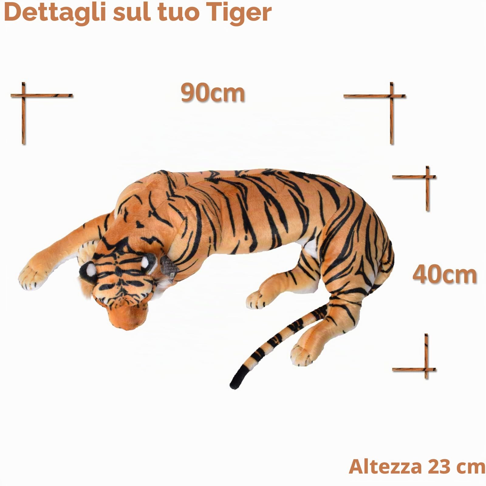 TE-Trend Peluche XXL da 90 cm - Morbido gatto di peluche gigante dal design realistico - Tigre di peluche per bambini e adulti, perfetto per coccolare e come regalo