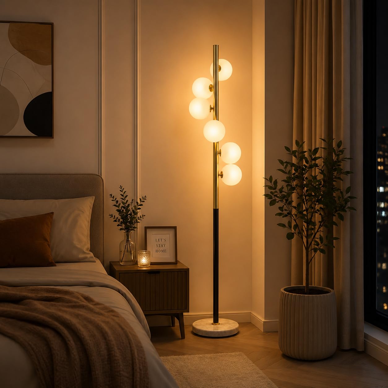 Modern Globe LED Floor Lamp with Frosted Glass Shades | Contemporary Standing Floor Light for Living Room, Bedroom & Office | Decorative Gold & Black Floor Lamp-image-28