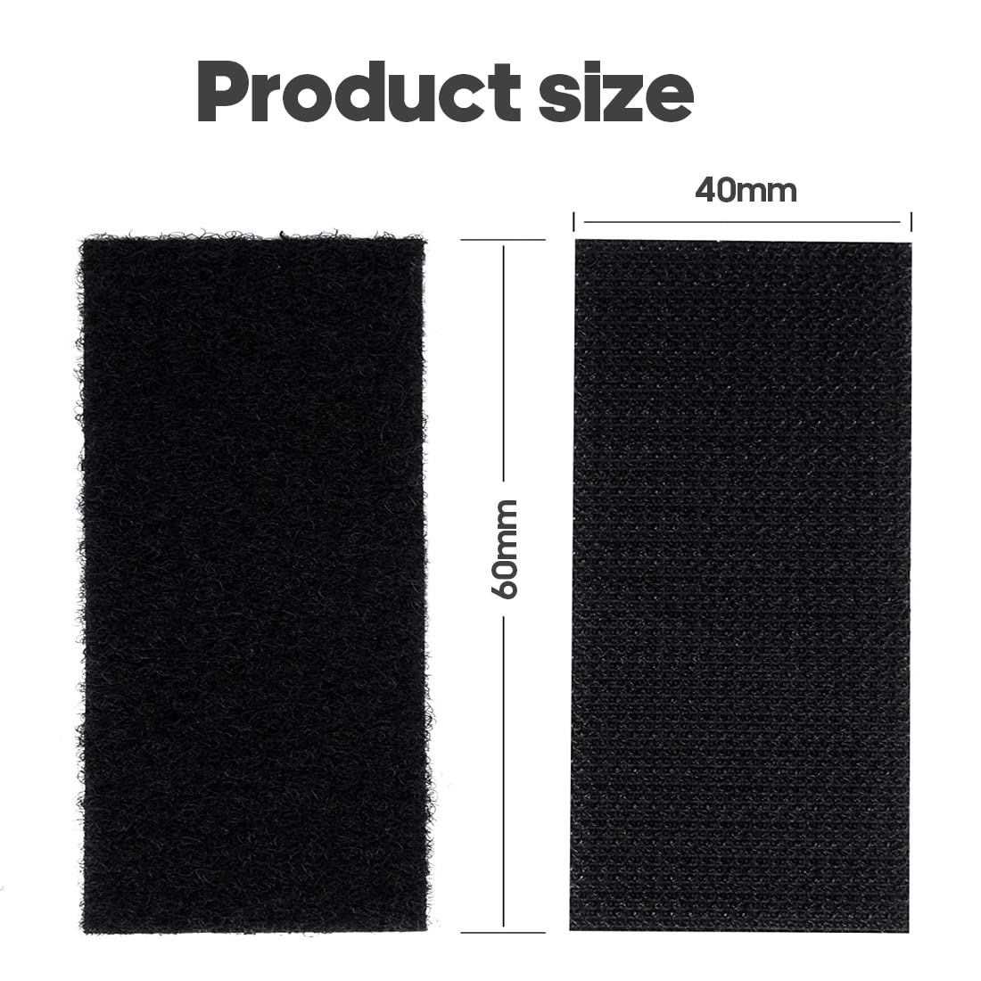 LEEQ Bande auto-agrippante industrielle 30 pièces 60 x 40 mm extra forte noir