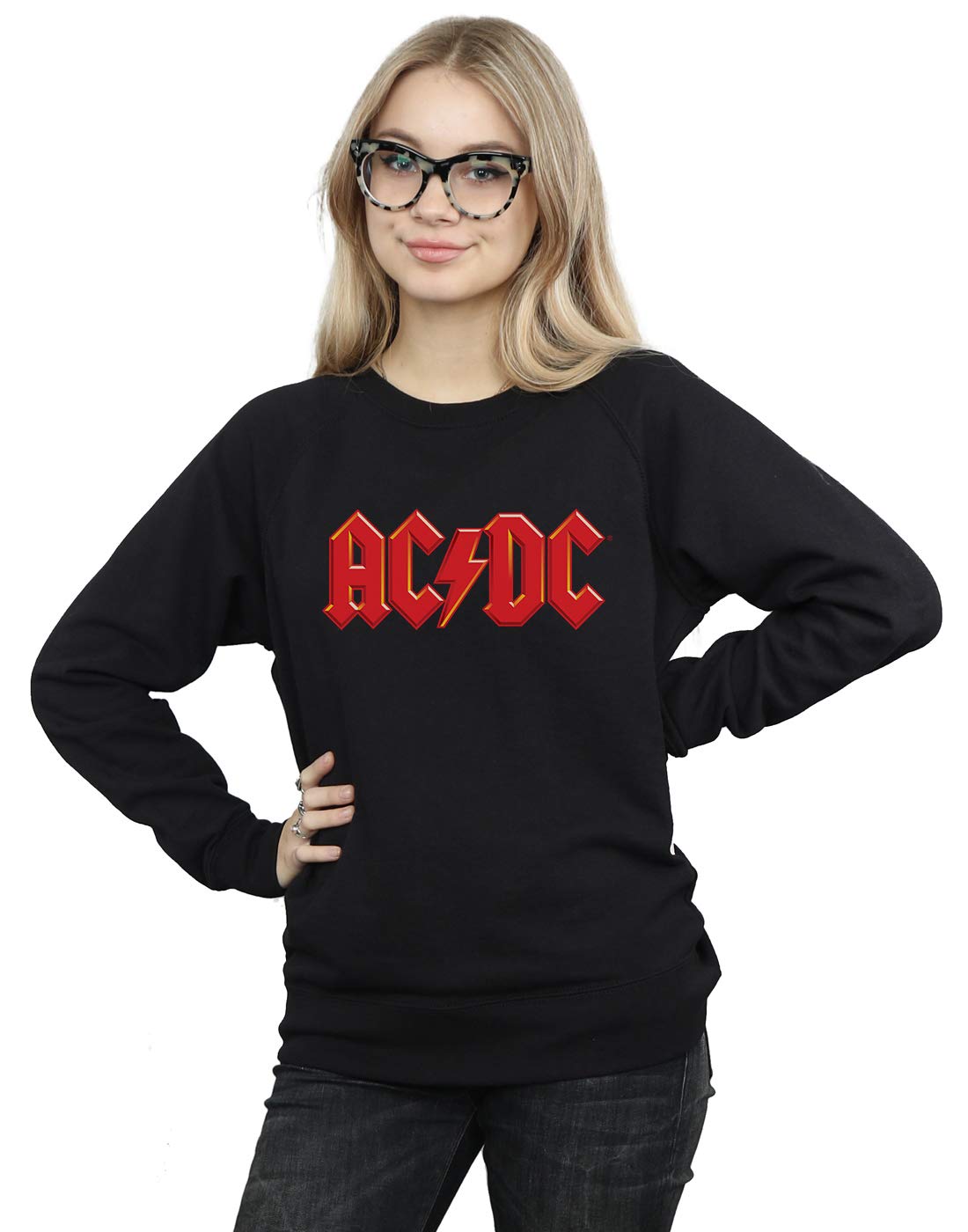 Absolute Cult Women's Black Acdc Red Logo Sweatshirt XX-Large