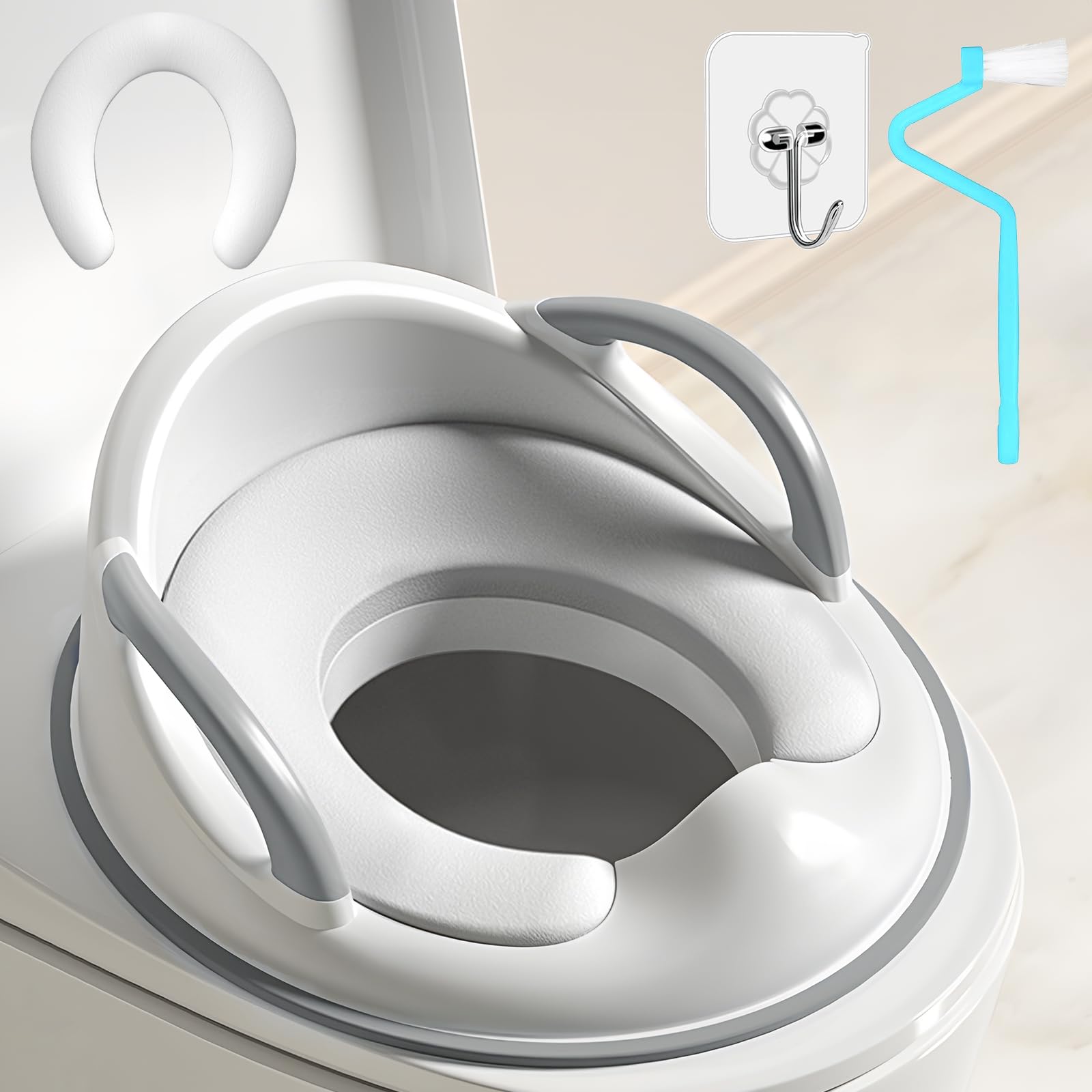 Réducteur Toilette Enfant,Rehausseur WC Enfant,Adaptateur WC Enfant,Adaptateur Toilette Enfant avec Coussin Poignée Dossier,Reducteur WC Enfant Réducteurs de Toilettes pour Bébé de 1 à 5 ans