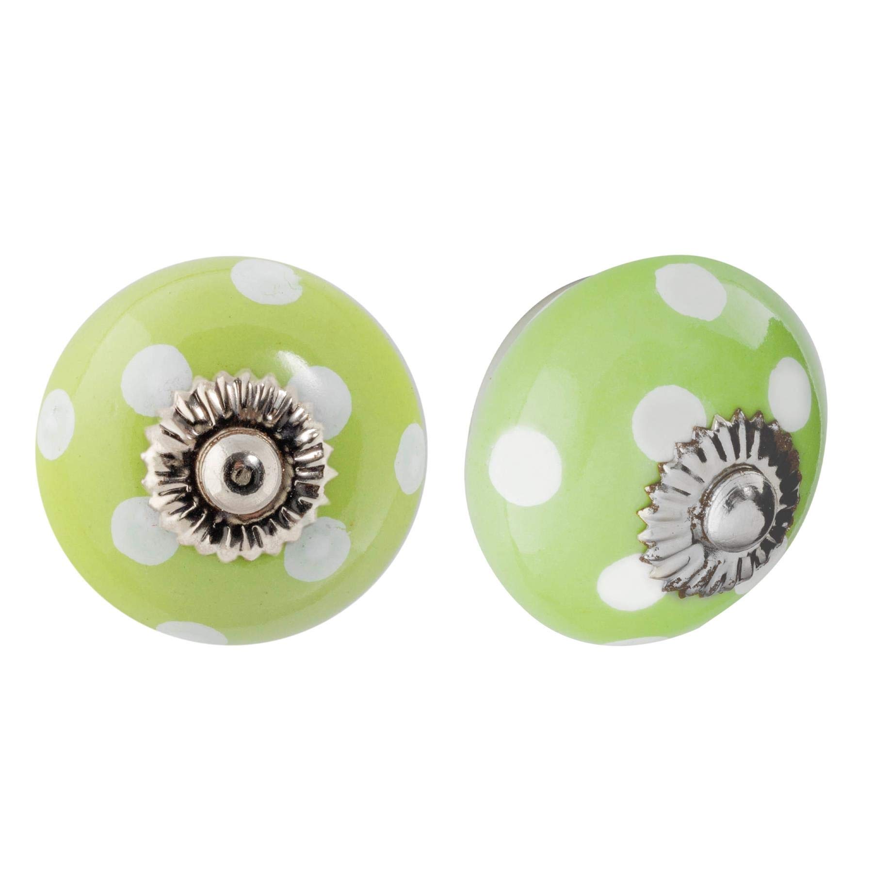 Nicola Spring Round Ceramic Cabinet Knobs - Polka Dot Green - Pack of 24