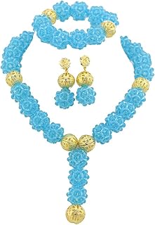 Lake Blue Nigerian Wedding Beads African Costume Jewelry Set(AB0108)