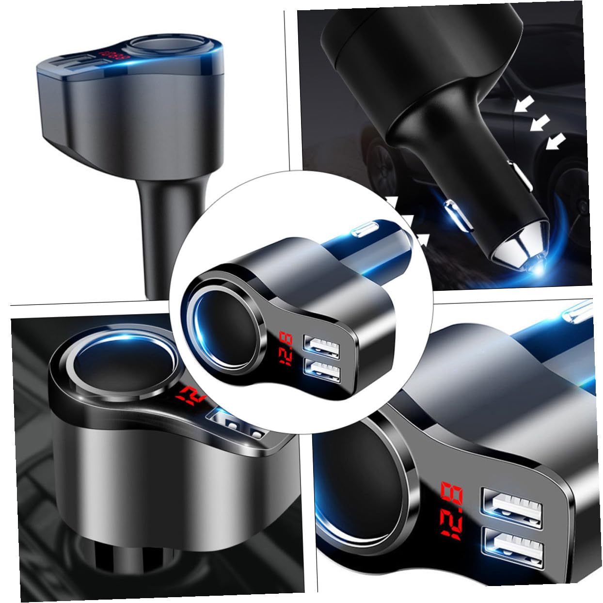 Cargador Rápido para Coche De Metal Cargador De Coche Pantalla Digital De Teléfono Móvil USB Dual para Viajes
