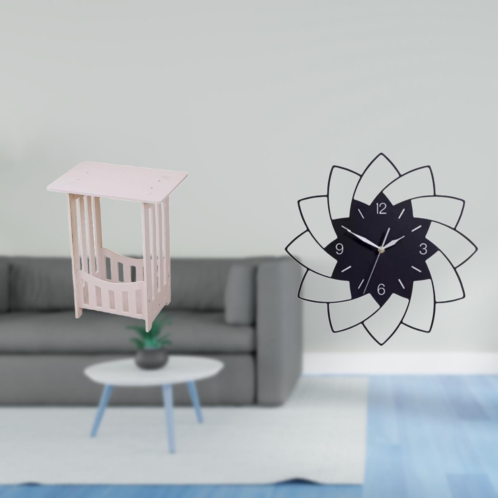 Enakshi® Practical Bedside Table with Acrylic Flower Shaped Wall Clock Quiet Decorative for Hotel Cafe Lounge Room Balcony Bedroom Hallway|Home & Garden | Furniture | Tables-image-9