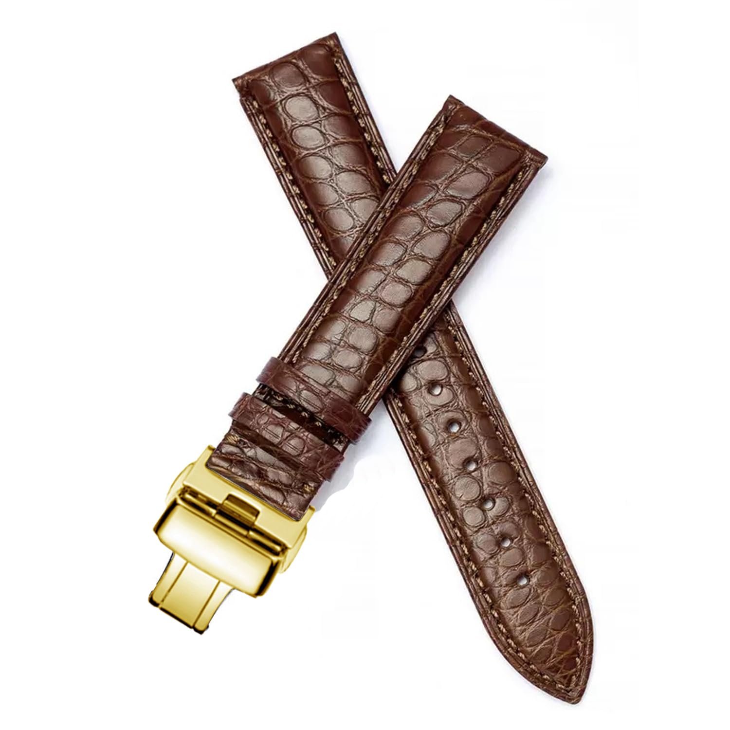 MUEN Bracelet Cuir de Crocodile Véritable avec Boucle Déployante, 12mm-24mm, Accessoires de Montre de Remplacement en Alligator Noir/Marron Bracelet de Montre