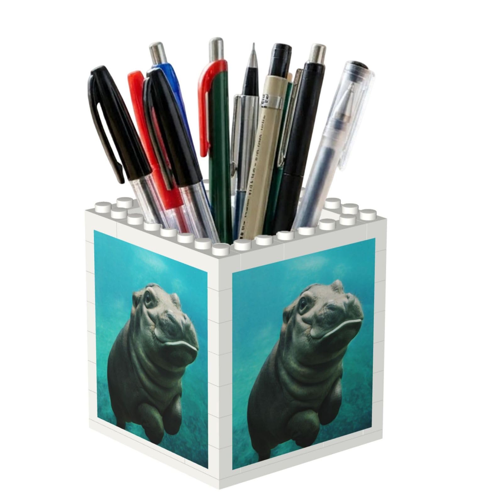 Poadnly Funny Hippo, Pen Pot Pencil Holder for Office Home School, Compact Desk Organiser for Office Stationery