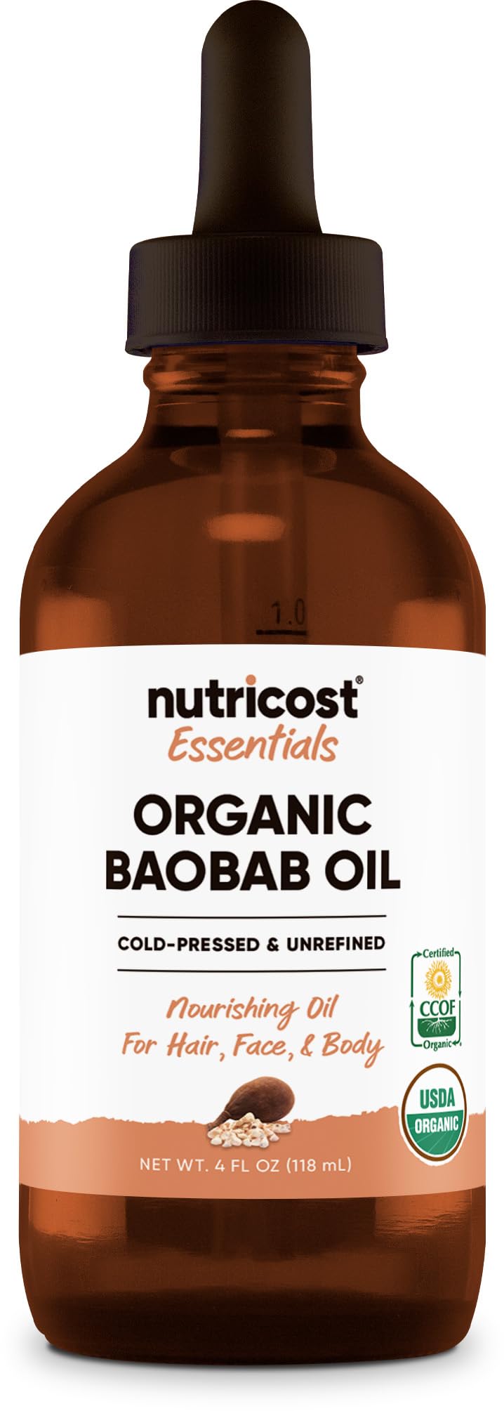 Nutricost Organic Baobab Oil (4 FL OZ) - Nourishing Oil For Hair, Face, & Body, Cold Pressed & Unrefined