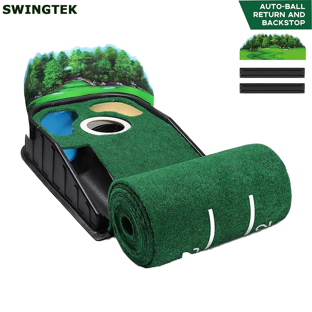 Swingtek - Tapis de golf pour mise en jeu d'intérieur, équipement d'entraînement de putting vert avec retour de balle, aide d'entraînement de pratique de mini-golf pour la maison et le bureau, cadeaux