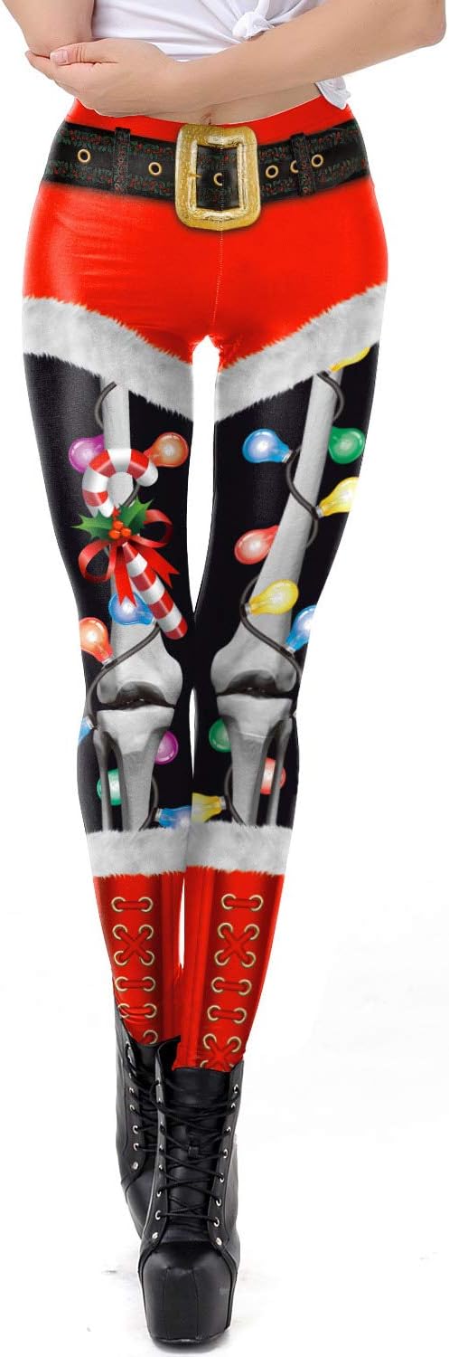 Color coslayer Fashion Sexy Light Bulb Digital Print Christmas Leggings with Design for Women Medium