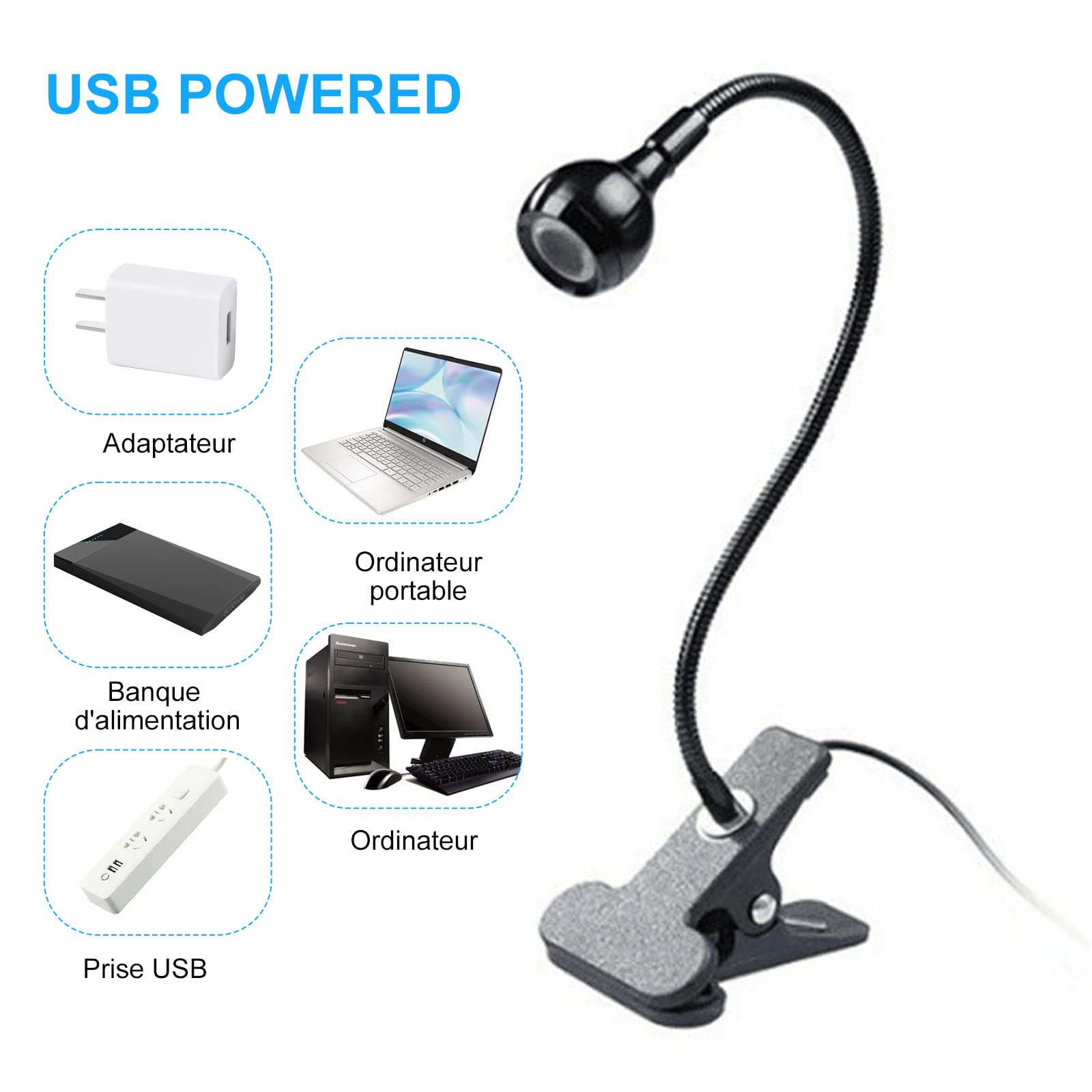 3W 395NM Lampada per polimerizzazione con colla per unghie LED portatili Lampada da scrivania a collo d'oca Lampada a raggi ultravioletti per polimerizzazione della colla per unghie