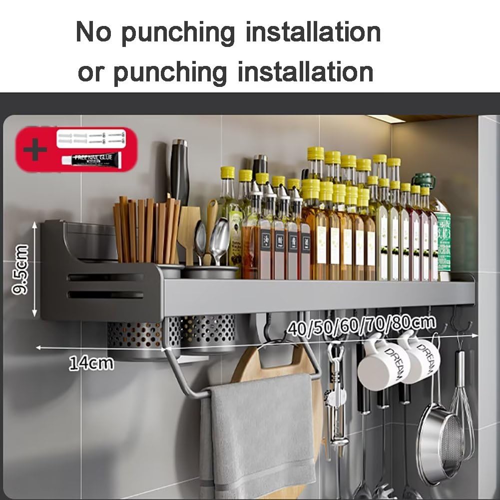 Estantería para especias de pared, organizador de especias sin taladrar, estante para especias, soporte para especias, pegado, estante de cocina de metal para puerta de armario, cocina, estante