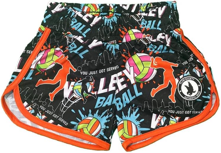 Flow Society Served Volleyball Girls Athletic Shorts - Gym - Sports - Activewear - Patterned-Basketball-Lacrosse-Soccer-Black