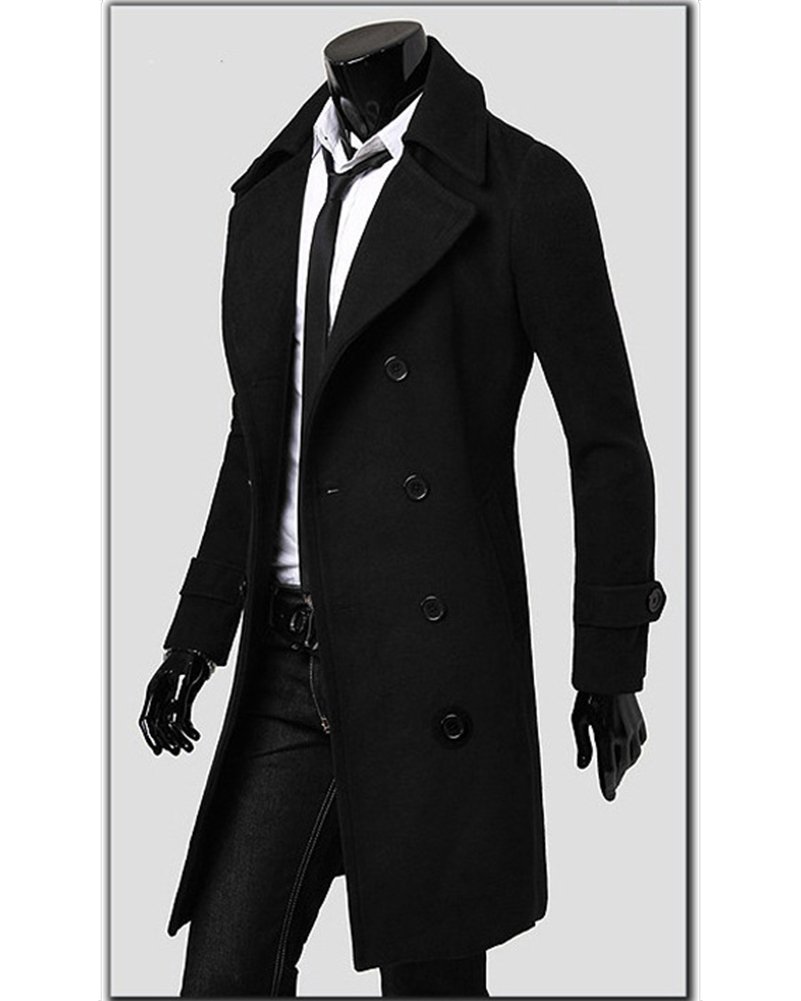 Giacca da Uomo Inverno Slim Elegante Trench Coat Doppio Petto Giacca Lunga Parka