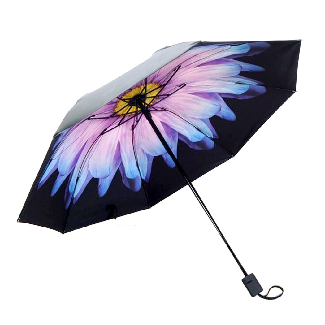 Xiaoyu 3 Folding UV Protection Sun & Rain Compact Windproof Black Parasol Umbrella - Purple & Pink