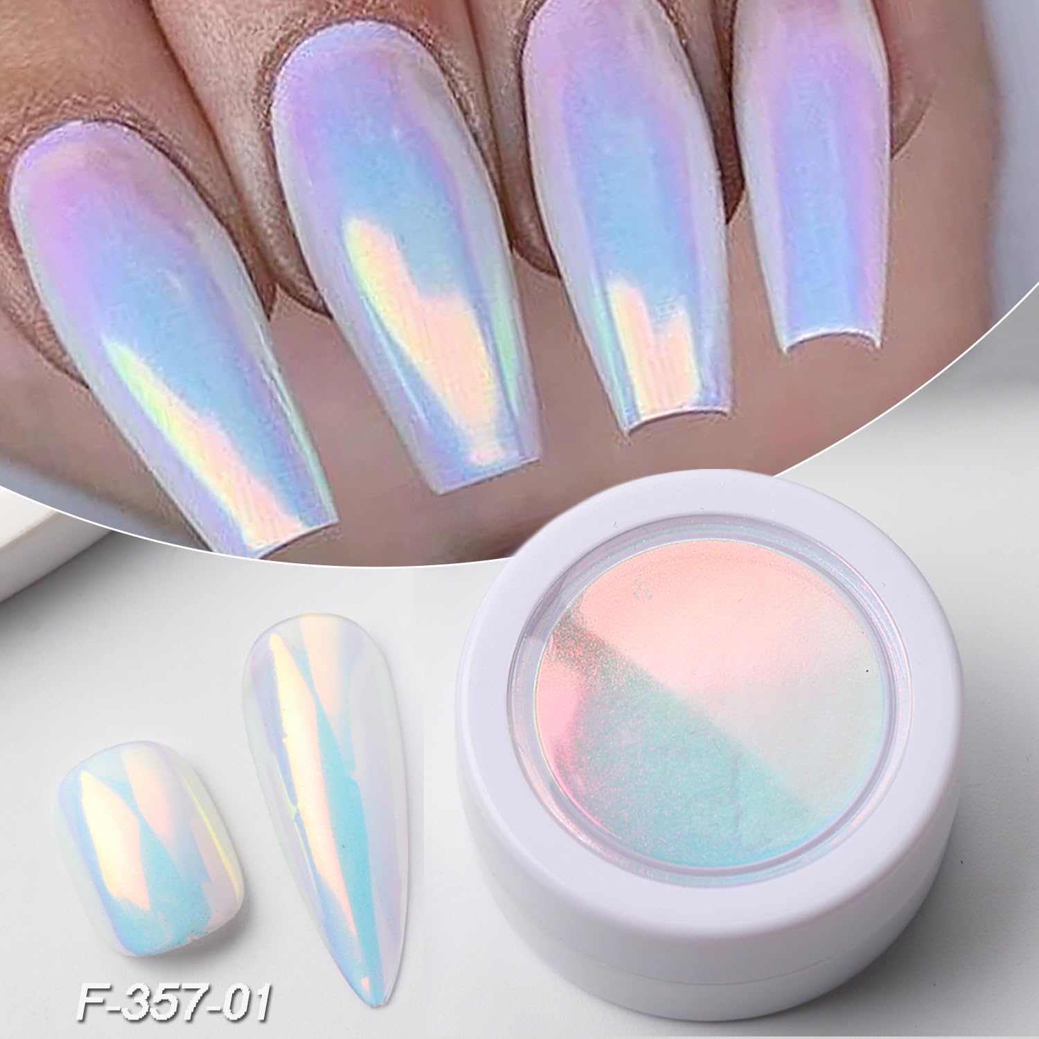 2 Boxes Mermaid Aurora Laser Illusion Nail Powder with 2 Pcs Sponge Sticks, Pearl Chameleon Mirror Effect Iridescent Nail Chrome Powder Easy to Apply Glitter Dust Nail Decoration