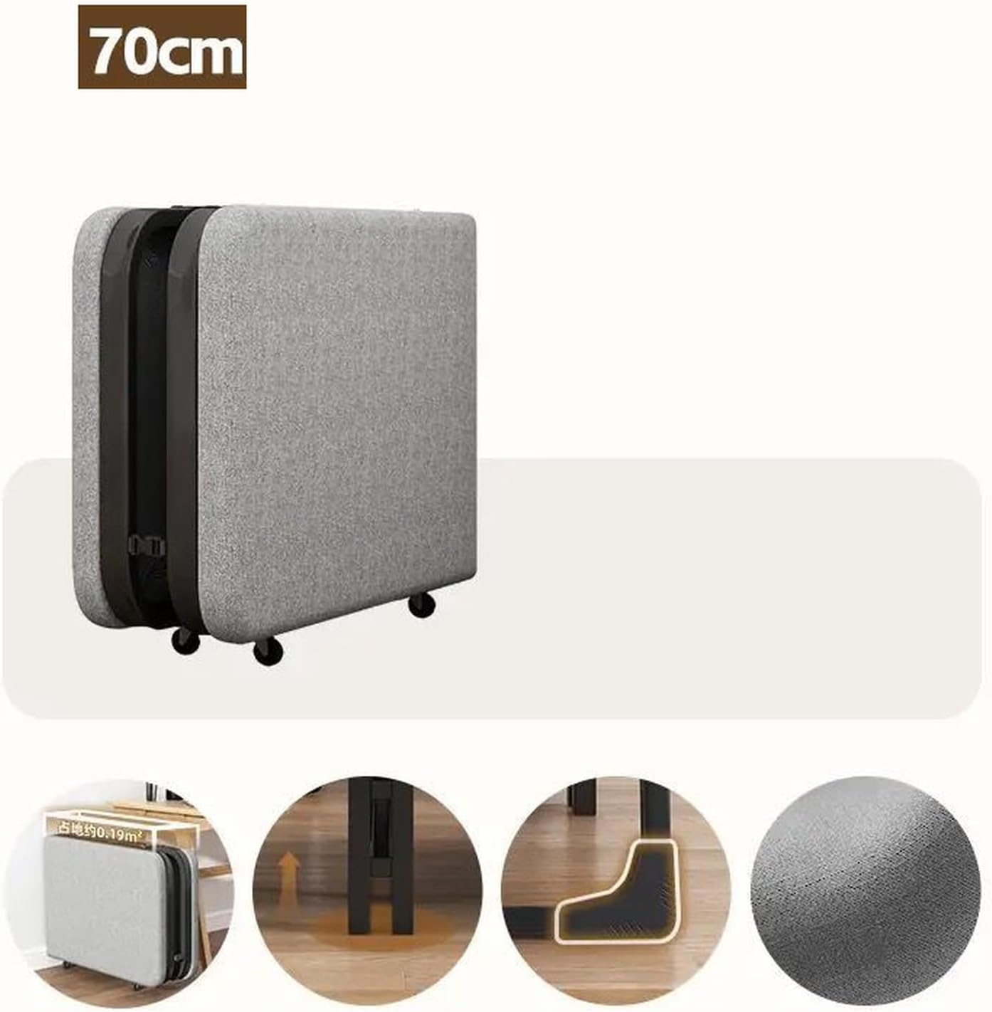 THLD キャスター付き 折りたたみベッド 90CM 耐久 シングル 省スペース 軽量 コンパクト収納 組立不要 ラテックスマット