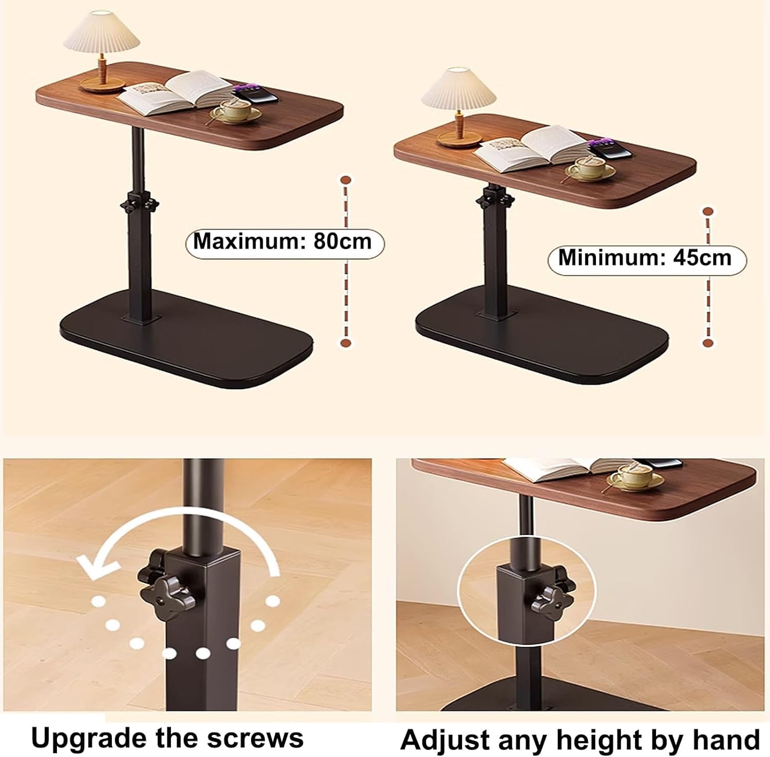 Mesa auxiliar de sofá en forma de C, mesa de altura ajustable sobre la cama con bandeja giratoria de 360°, mesa plegable para laptop para espacios pequeños