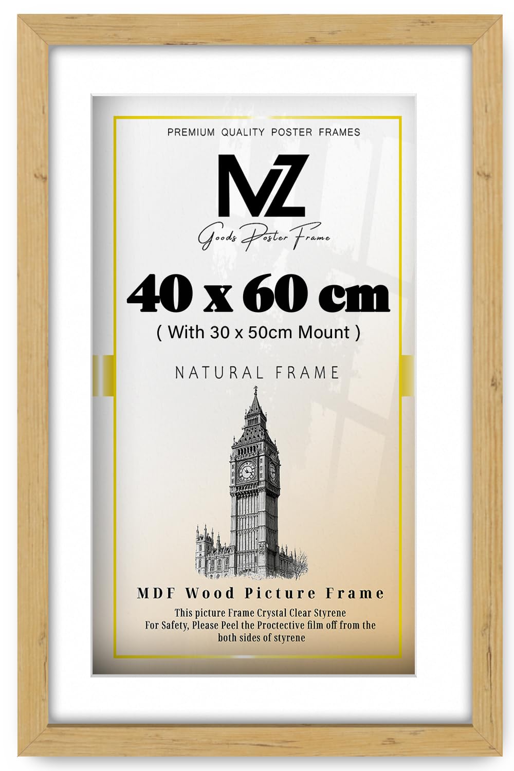 Mz Goods Pine | Mdf Contemporary Wall Frame (40 X 60 Cm) With 500 X 300 Mm White Mount Elegant Hanging | 24X16 Inch Poster, Diploma, Award, Picture Frame [ ]