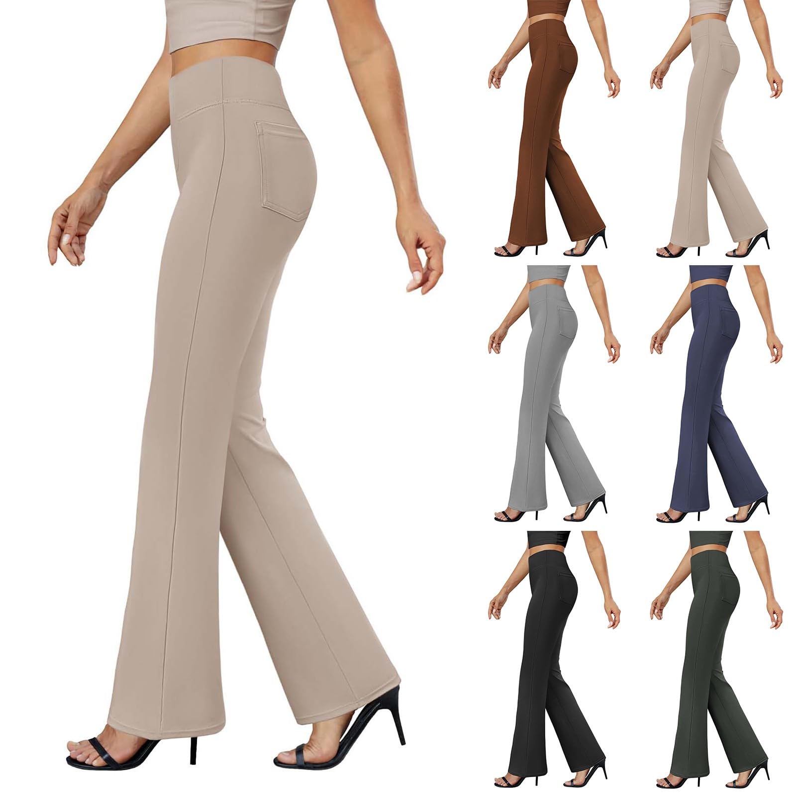 Womens Dress Pants Stretchy High Waisted Bell-Bottoms Slacks Office Business Casual Bootcut Trousers with Pockets