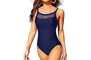 Petite Women's One Piece Mesh Swimsuit and Tummy Control Swimwear