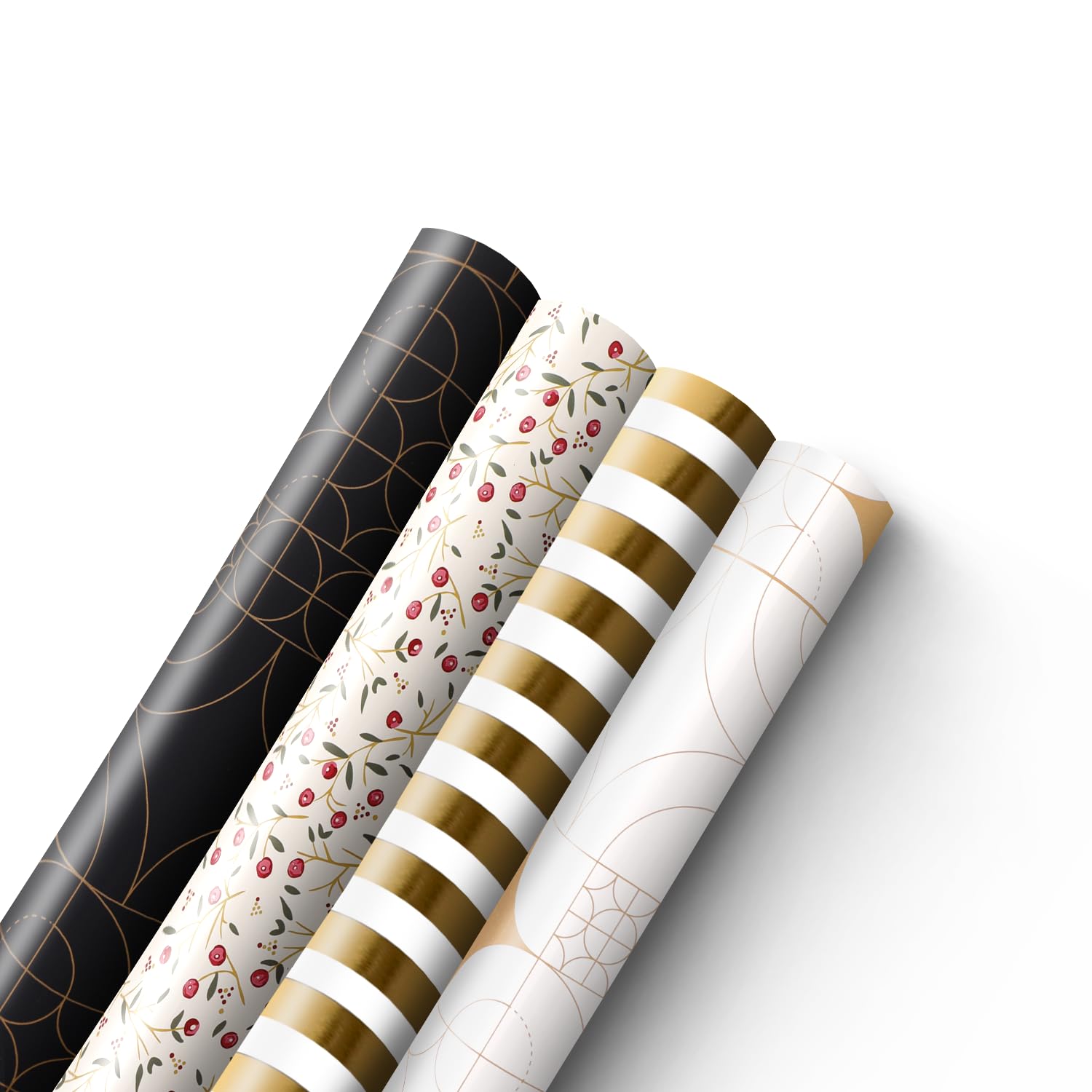 Kraft & Co 4 pack 44cm x 5M of Gift Wrapping Paper, Quality Festive Designed Kraft Paper, Eco-Friendly, Recyclable Wrapping Paper Ideal for Gifts, Arts & Crafts (20M Total) - Traditional