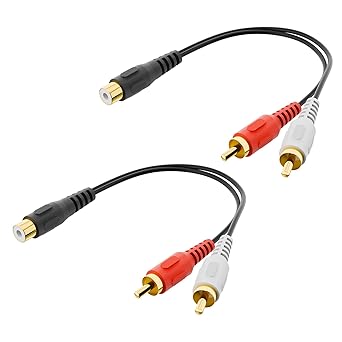 VCELINK RCA Splitter 1 Female to 2 Male 8 Inch, Stereo Audio Y Cable, Gold Plated Dual RCA Male Adapter for Car Audio, Subwoofer, TV, CD Player, Home Theater and so on, 2 Pack