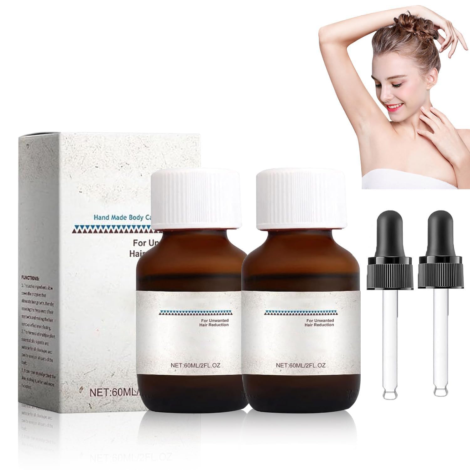 Rotundus Essential Oil, Hair Removal Oil, Natural Oil with Dropper, Reduces Body Hair Growth, Suitable for All Skin Types (2PCS*60ML)