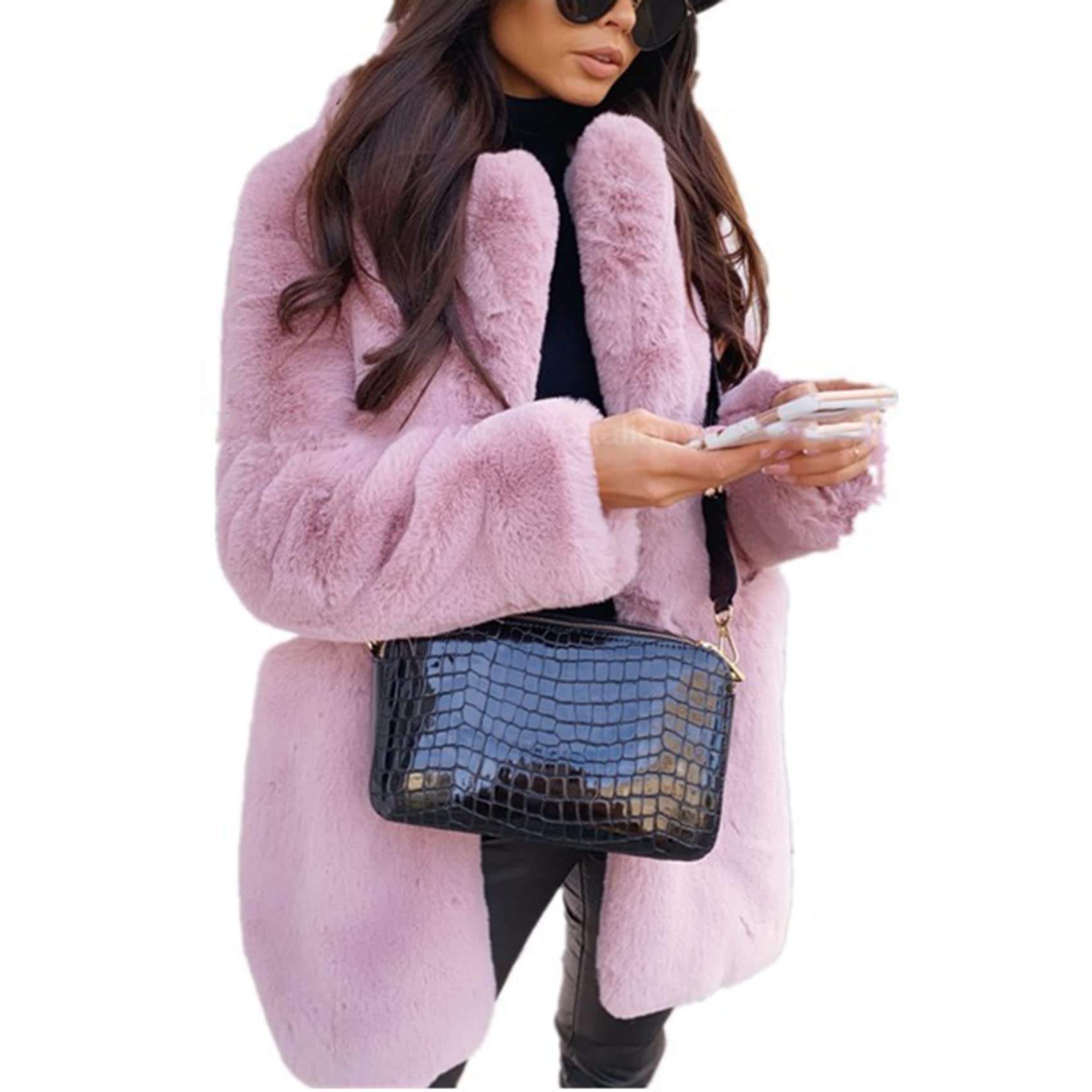TempéRament Commuter Manches Longues Col Revers Veste en Fausse Fourrure Couleur Unie Chaud Mince Manteau Femmes Fourrure