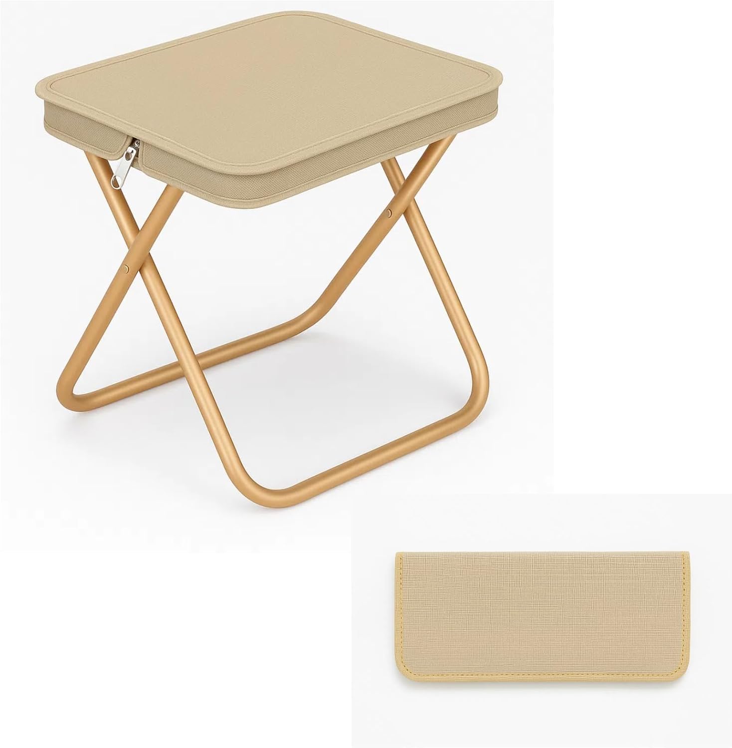 Folding Stool Portable Chair Compact Foldable Seat Lightweight Metal Frame with Storage Bag, Multipurpose Mini Seating for Beach, Outdoor Hiking, Picnic, Fishing, Home Balcony, Travel (Beige)-image-19