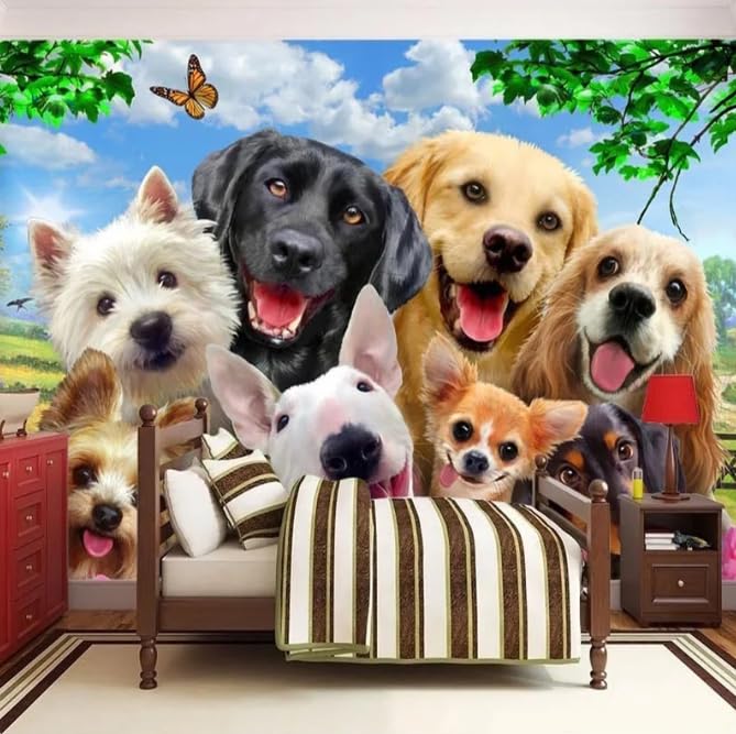 Chien animal 3D photo murales pour une chambre d'enfant joyeuse