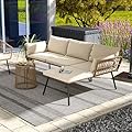 DWVO Patio Furniture Set 3 Piece Outdoor Wicker Conversation Set with Detachable Cushions and Coffee Table L-Shaped Sectional Sofa Set Outdoor Furniture Set for Backyard Porch Deck - Beige