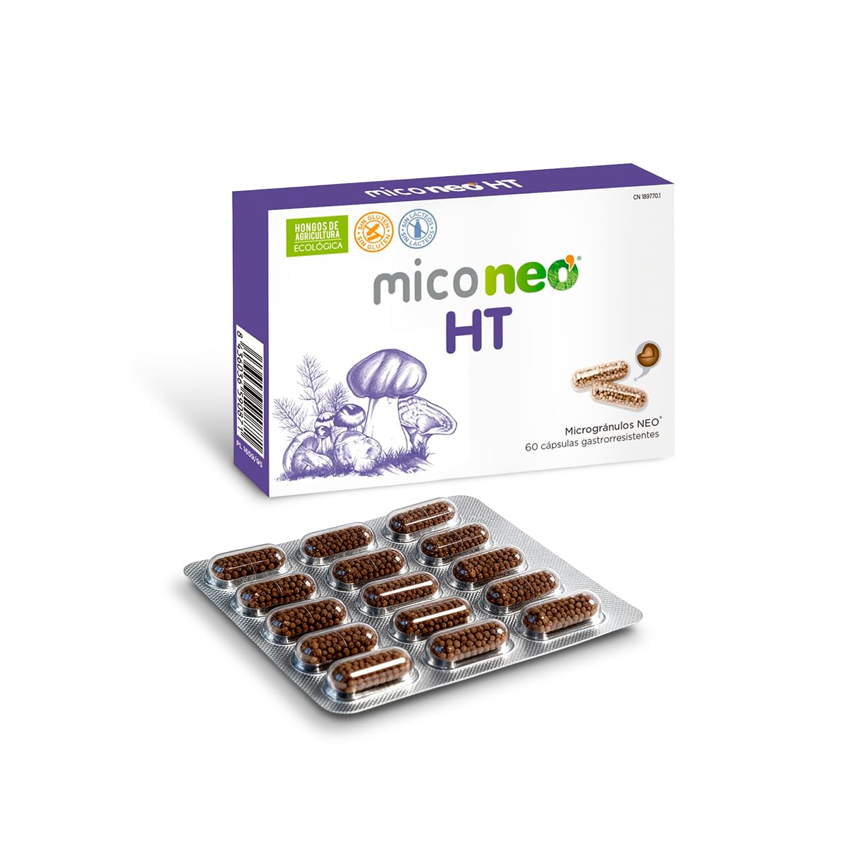 Mico NEO | HT | Hongos de Agricultura Ecológica | Apto Para Vegetarianos | Sin Gluten ni Derivados Lácteos | 60 Cápsulas | Tomar 1 o 2 Cápsulas al Día