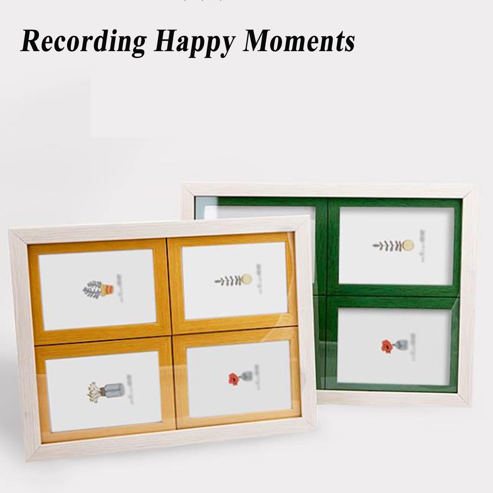 Marco para Collage de Fotos Familiares, 4 Aberturas para Varias Fotos, sobremesa con Cristal de Alta definición, Marco de Madera Decorativo para Fotos