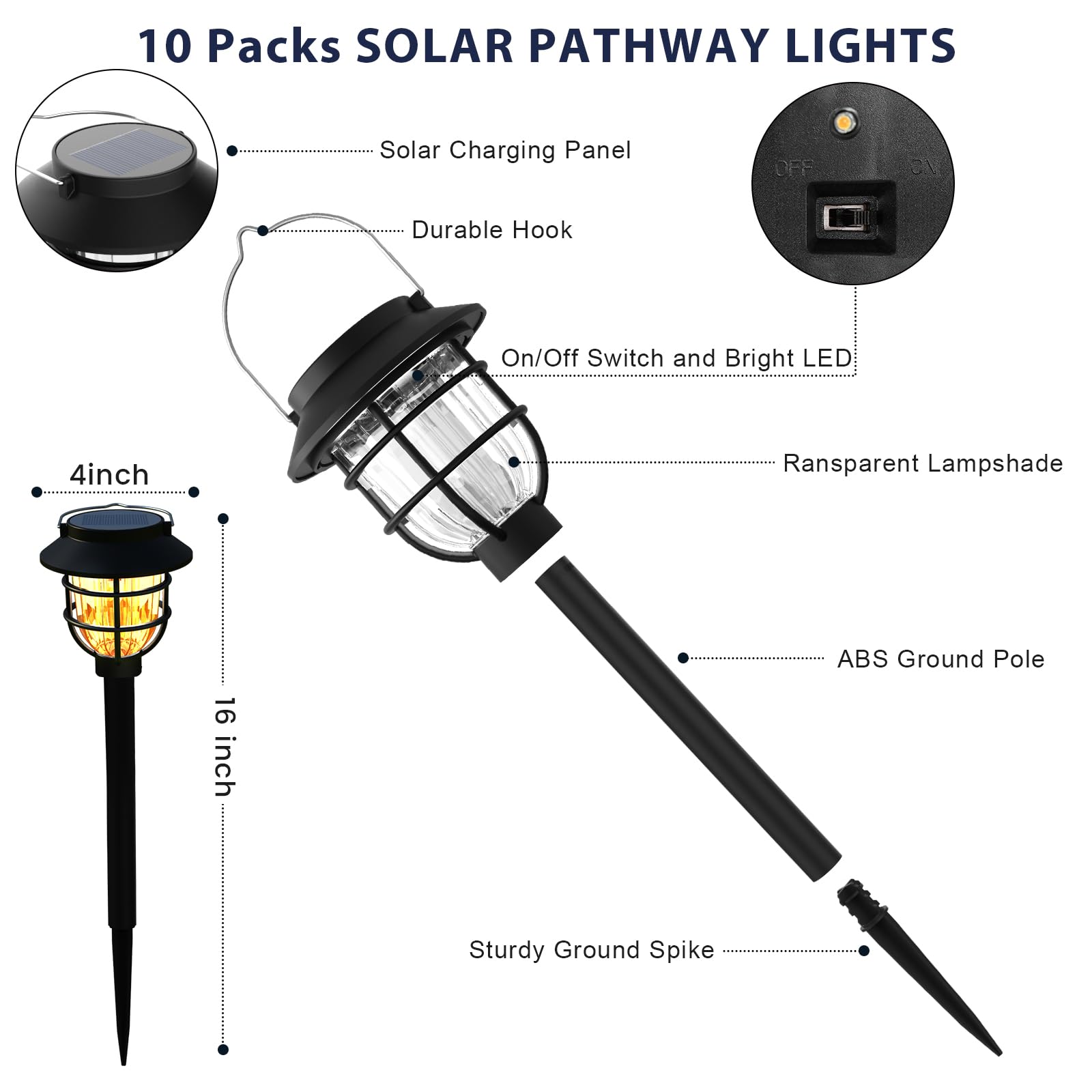 Solarleuchten für den Außenbereich, wasserdicht, helle Solar-Gartenleuchten mit 3000 K warmem LED-Licht, Solar-Hoflichter, Landschaftsbeleuchtung für Hof, Rasen, Gehweg, Auffahrt, 10 Stück