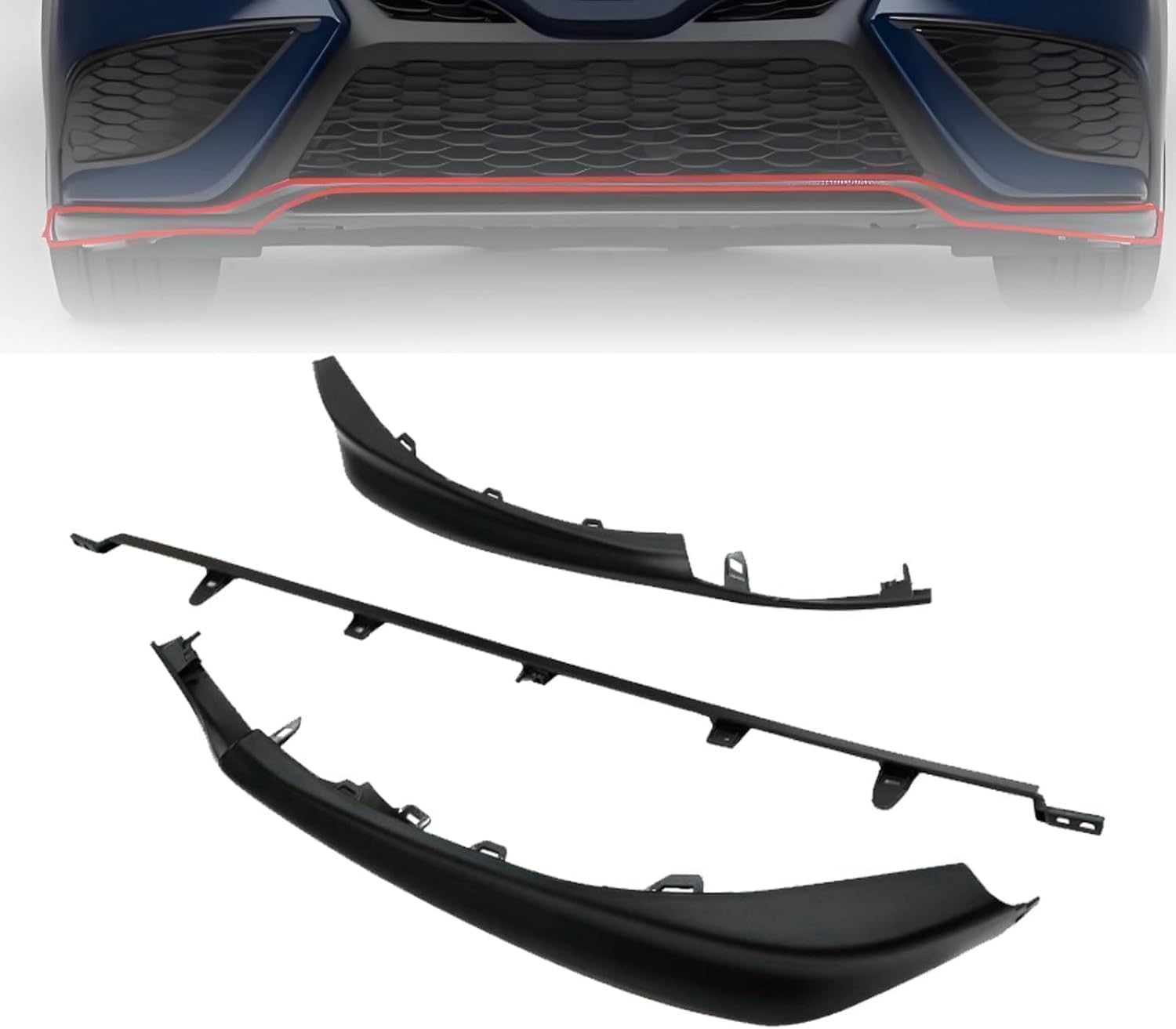 3Pcs Lower Bumper Grille Molding Trims Front Left & Right & Center Compatible with Toyota Camry SE XSE 2021 2022 2023 2024 Replace# TO1046115, TO1047115, TO1044126