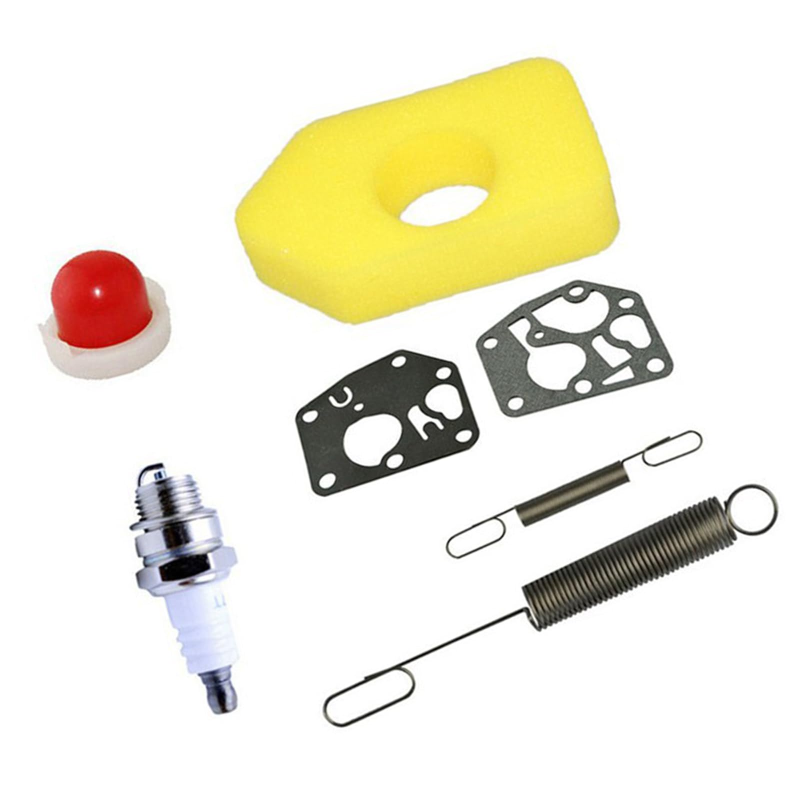 Air Filter Service Set with Foam Filter, Engine Plug, Press Bulb, 2 Gaskets and 2 Springs for Small Engine Care and Routine Upkeep
