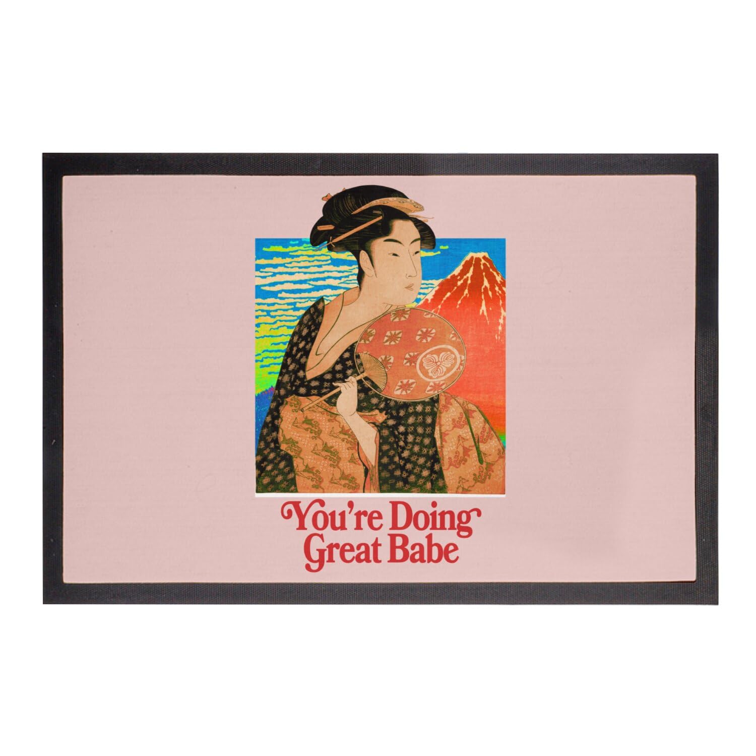 Paillasson rose vintage 75x50 cm tapis entrée humour geisha meme