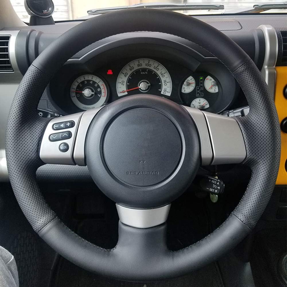 Car Custom Fit OEM Black Genuine Leather Steering Wheel Covers for Toyota FJ Cruiser 2007 2008 2009 2010 2011 2012 2013 2014 Interior Accessories